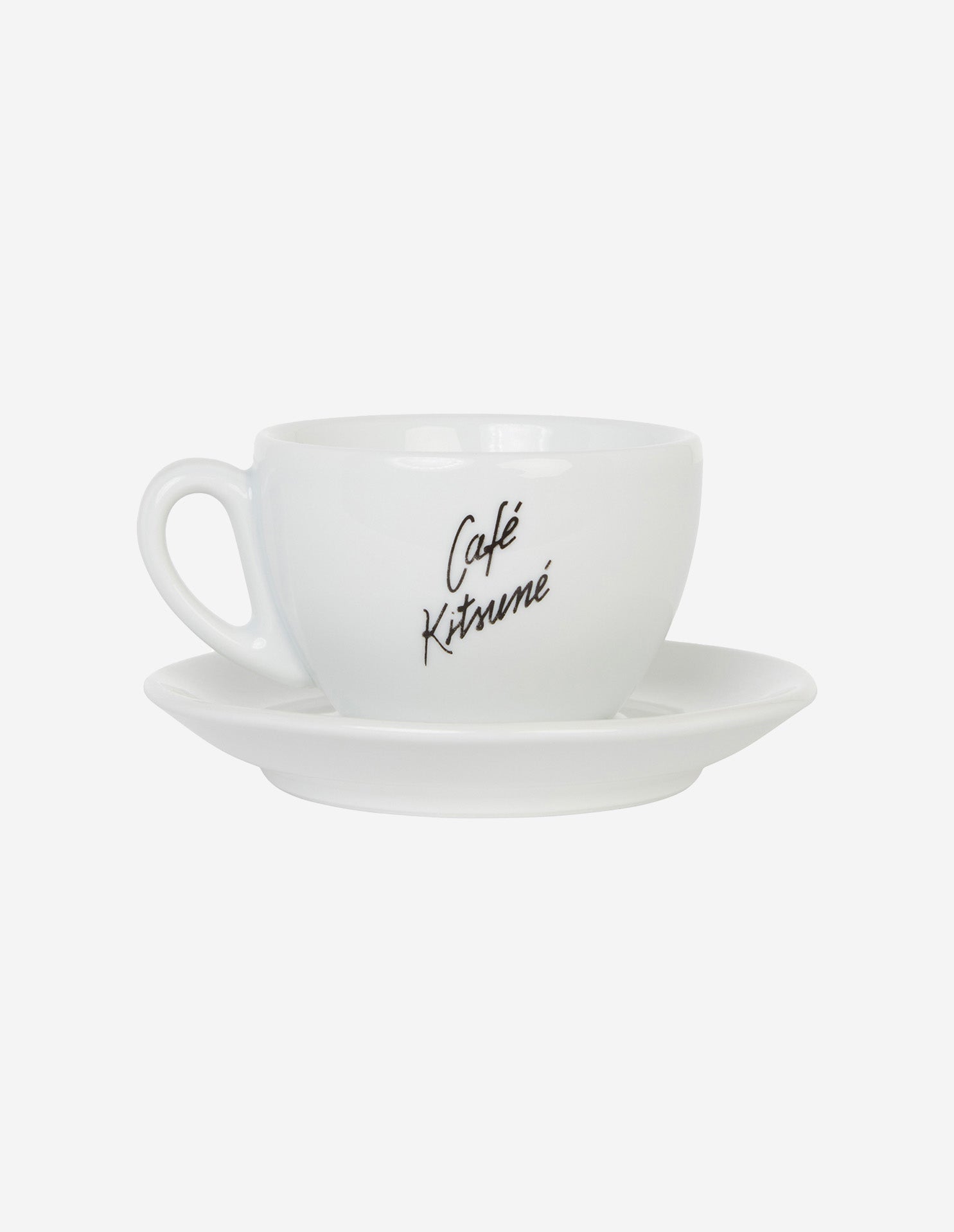 Tasse et soucoupe Café Kitsuné taille L en porcelaine blanche, set café élégant avec logo Café Kitsuné