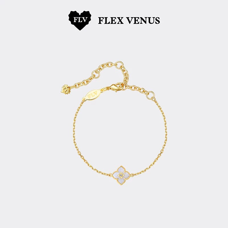 FLV Bracelet Plume Blanche en Or