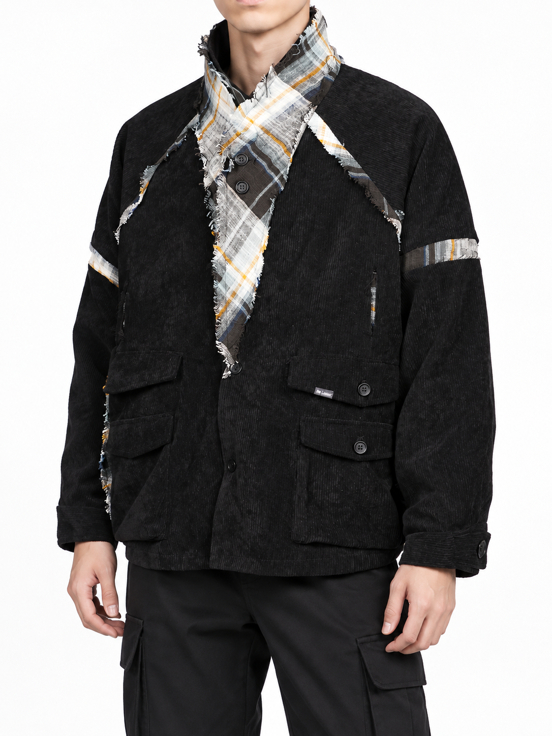 Veste Cape Déstructurée en Velours CôteBlazer Ample à Zips Multiples et Poches en Relief Noir | RELABELlé Noir | RELABEL