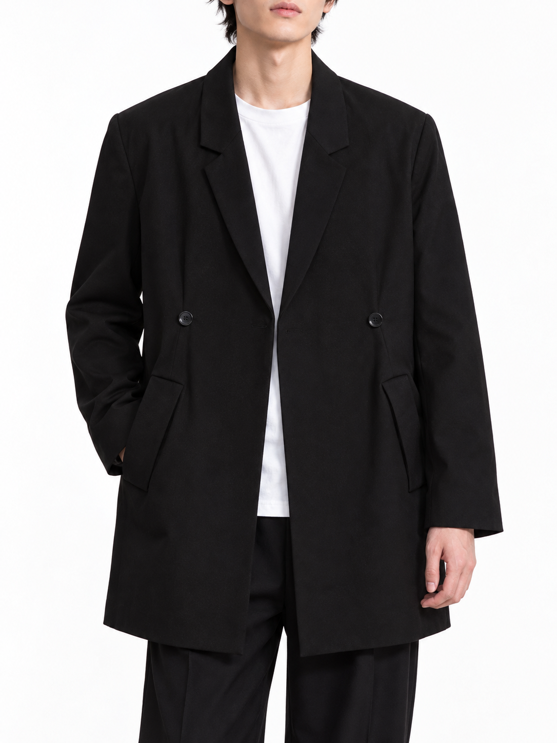 Manteau Déstructuré à Épaules Structurées et Doublure Imprimée Noir | RELABEL