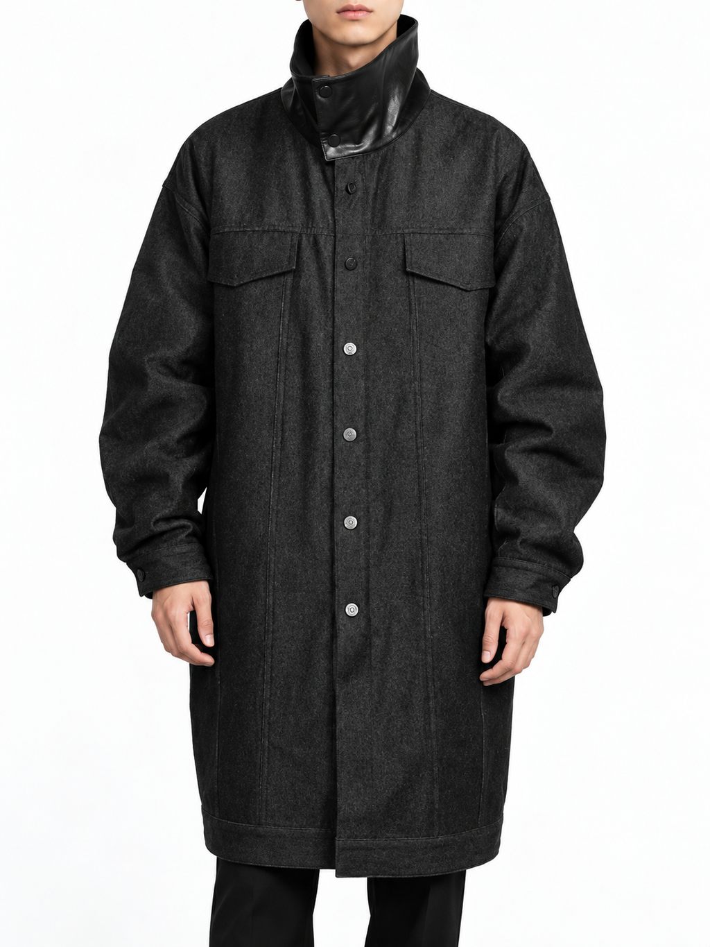 Manteau Multi-Poches à Empiècements Denim et Doublure Amovible Noir | RELABEL