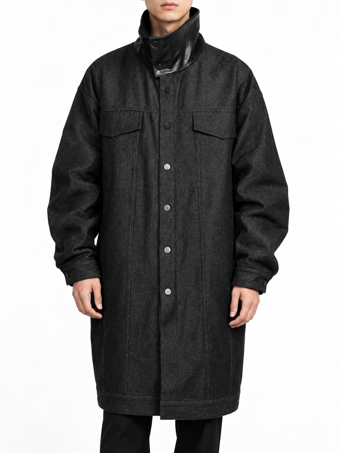 Manteau Multi-Poches à Empiècements Denim et Doublure Amovible Noir | RELABEL