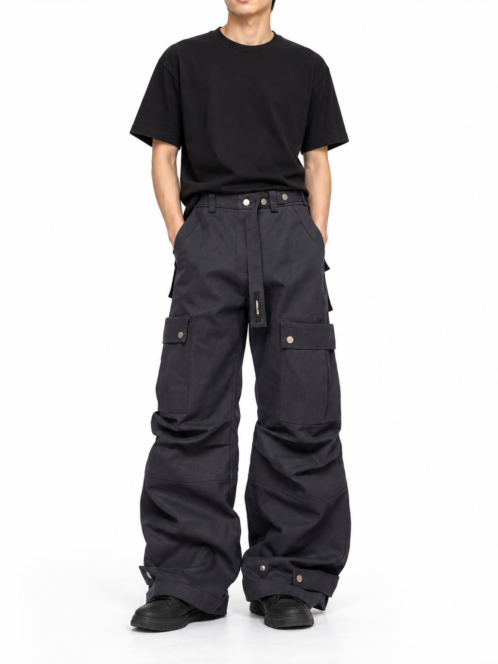 Pantalon Cargo Bicolore à Volume Arrondi Gris Foncé | RELABEL