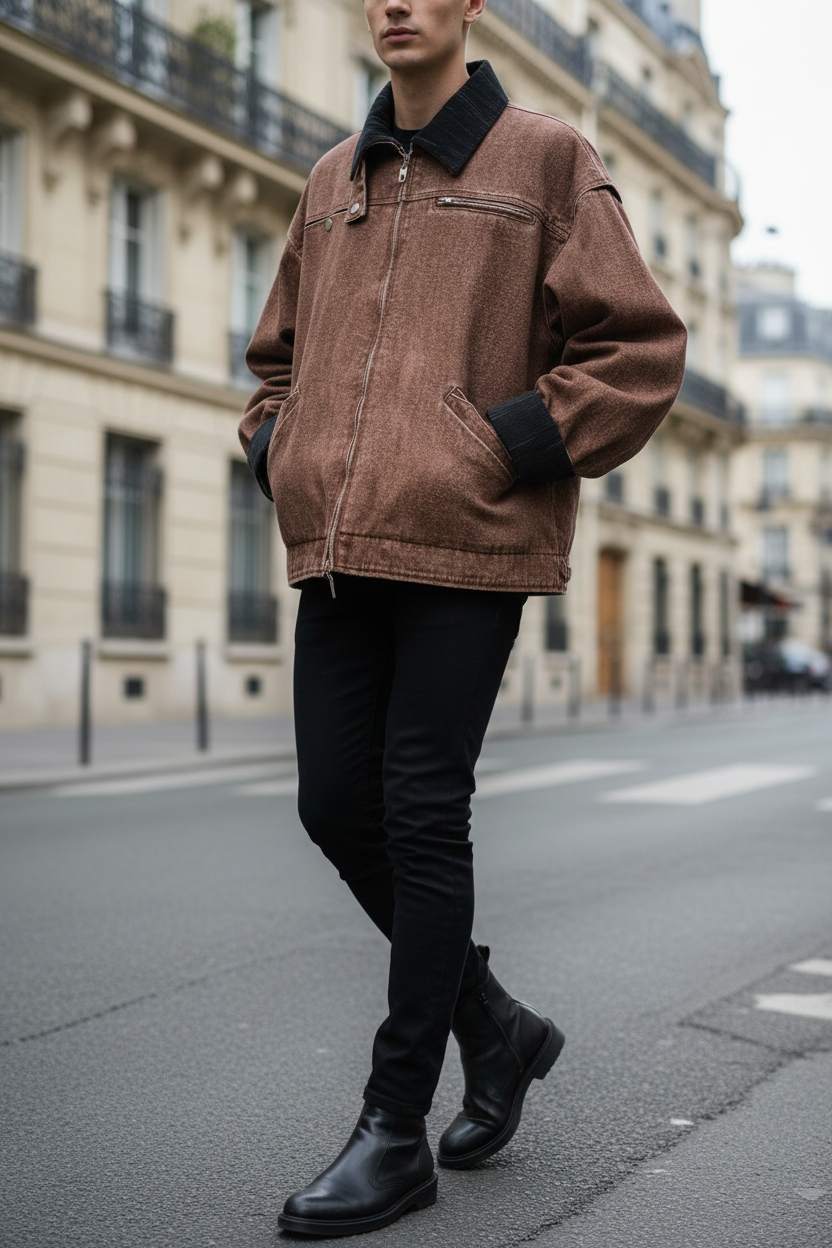 棕色复古夹克巴黎街拍1