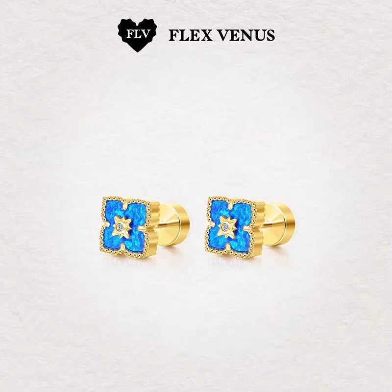 FLV Boucles d’oreilles Bleu Harmonie en Or blanc K