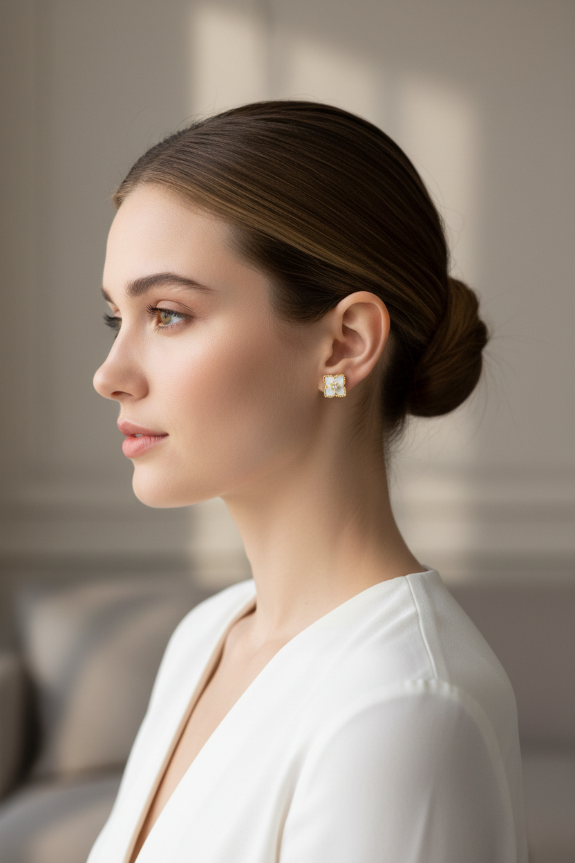 金色四叶草耳钉超小比例场景1