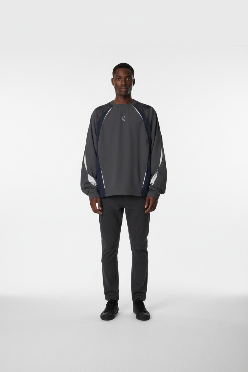 Sweat Gris Oversize Techwear – Coutures Réfléchissantes