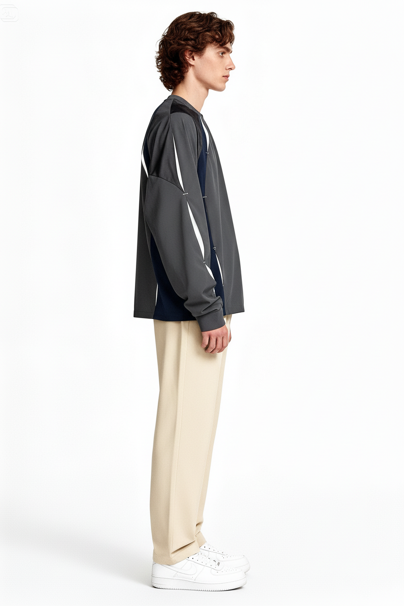 Sweat Gris Oversize Techwear – Coutures Réfléchissantes