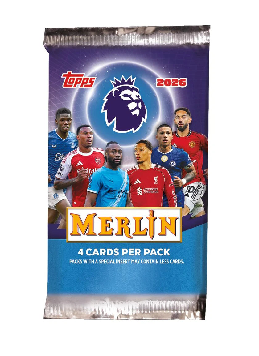 Paquet Topps Merlin Premier League 2025-26, 4 cartes par paquet, vue de face