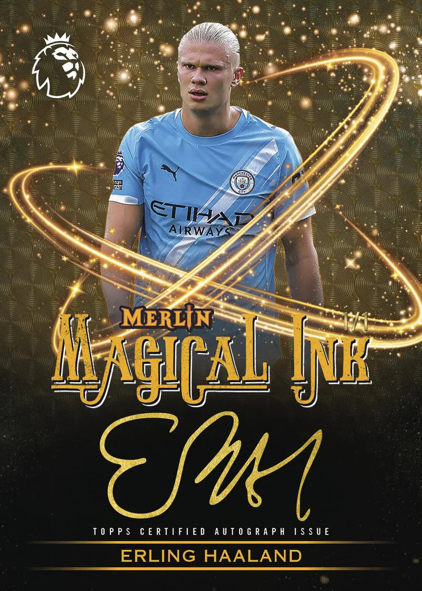 Carte autographe Magical Ink Erling Haaland 1/1, Topps Merlin Premier League 2025-26