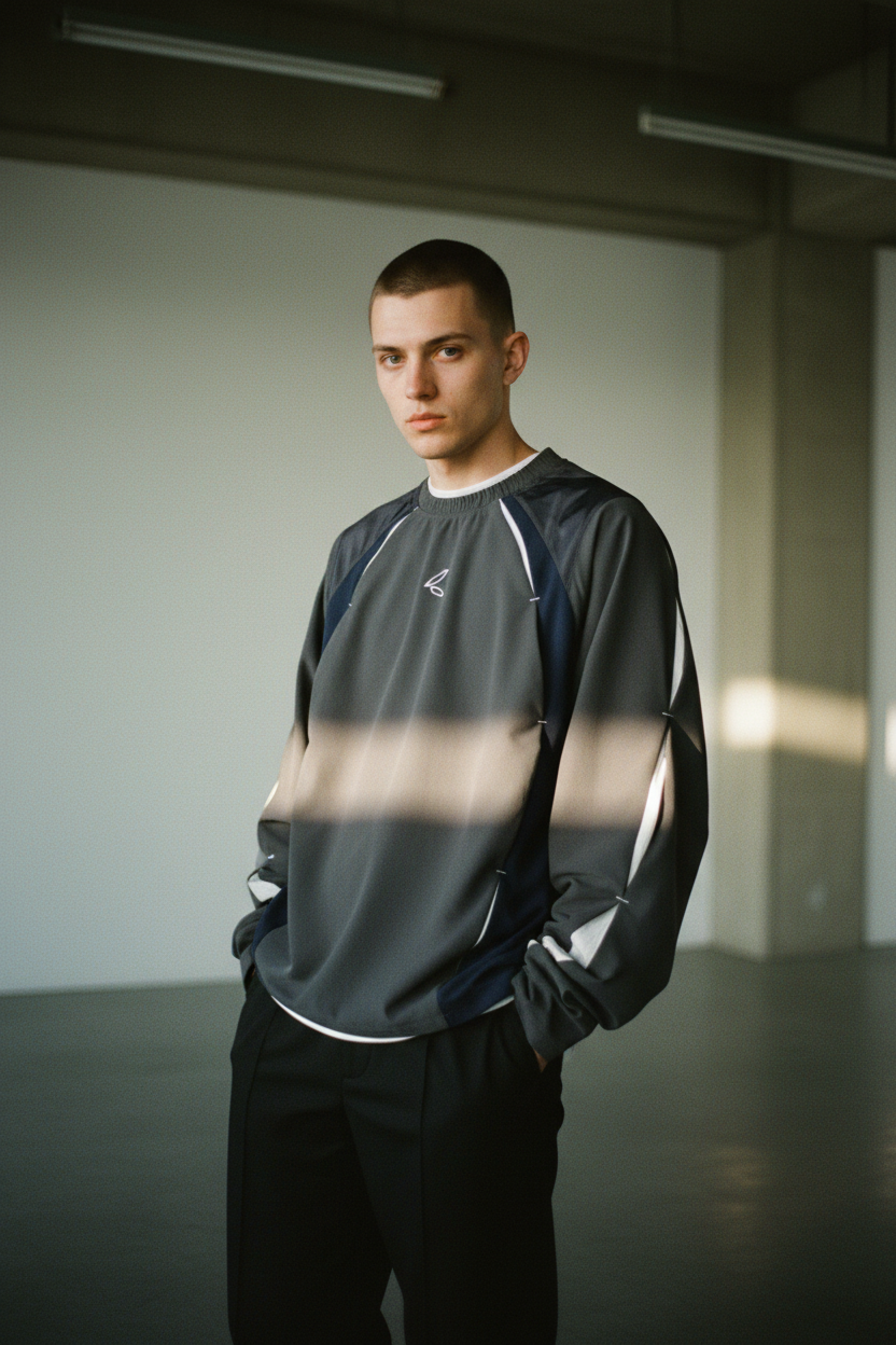 Sweat Gris Oversize Techwear – Coutures Réfléchissantes