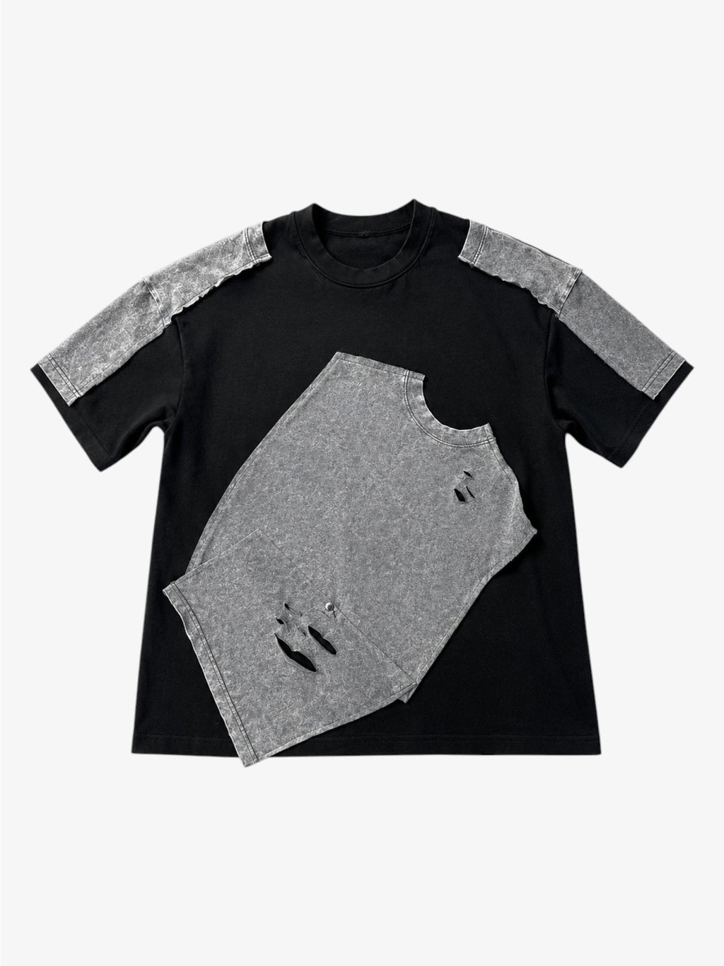 T-shirt Oversize Noir Empiècements Denim Paisley + Gilet Unisexe | ANOCRA