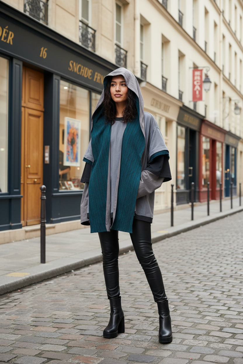 多层拼色外套女模特巴黎场景2