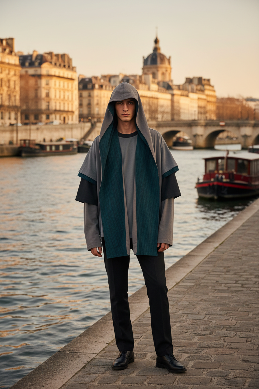 多层拼色外套男模特巴黎场景2