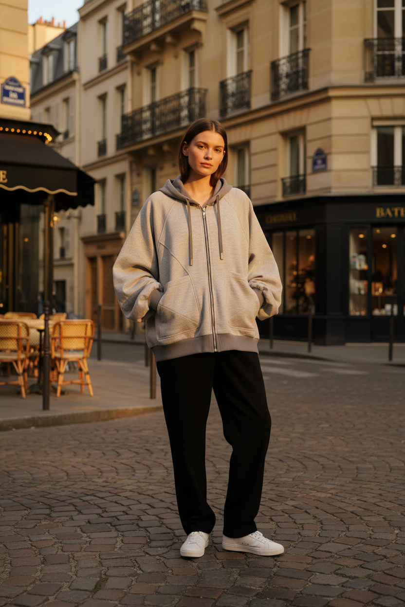 灰色连帽卫衣巴黎街拍2