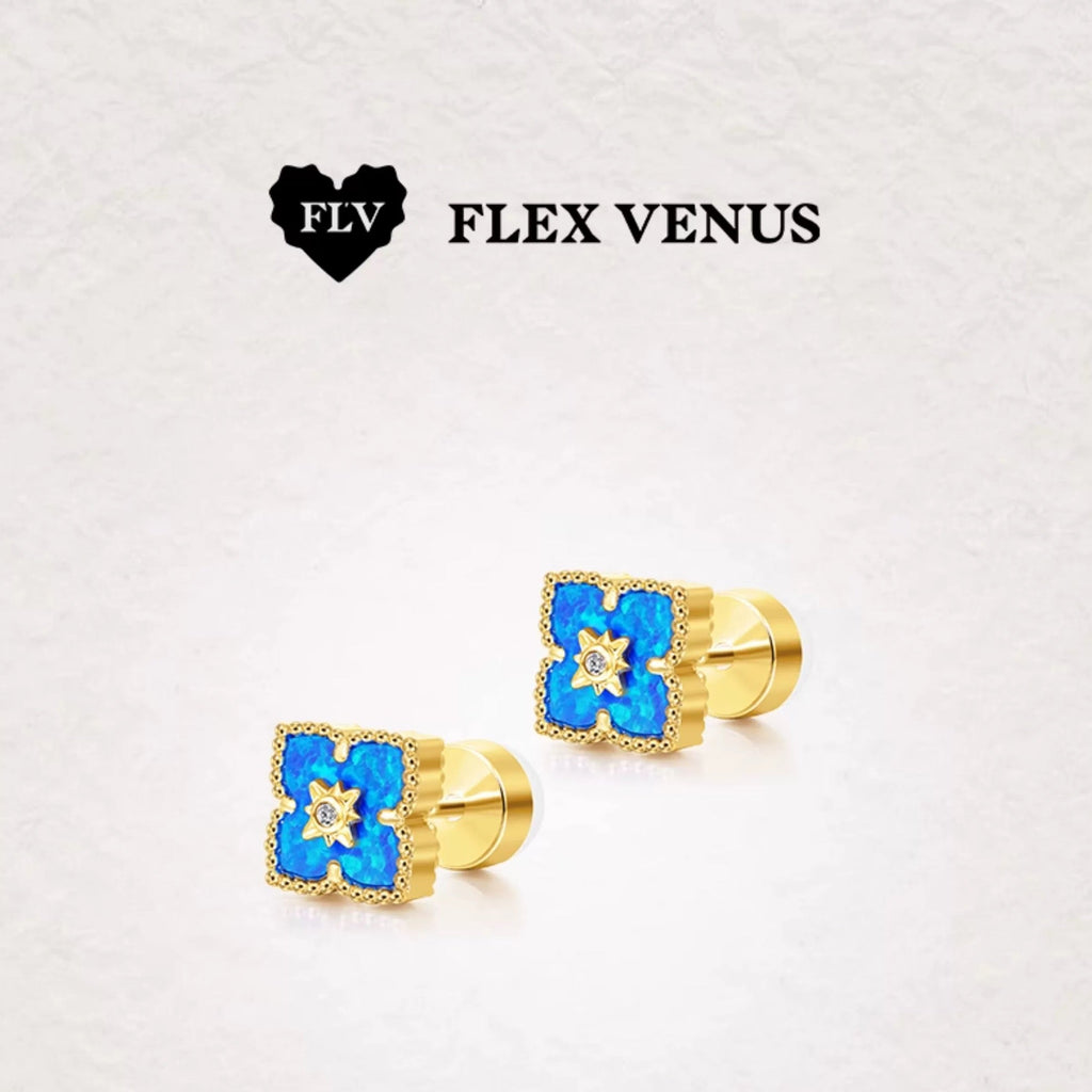 FLV Boucles d’oreilles Bleu Harmonie en Or blanc K
