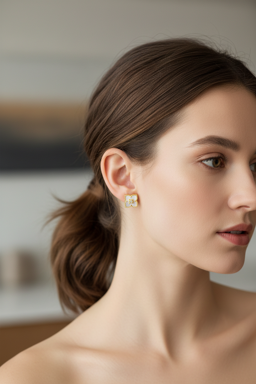 金色四叶草耳钉超小比例场景2