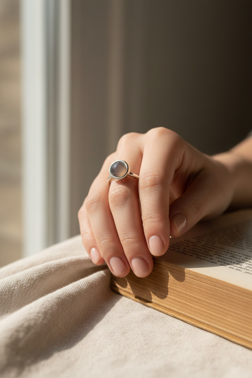 灰玛瑙戒指模特图2