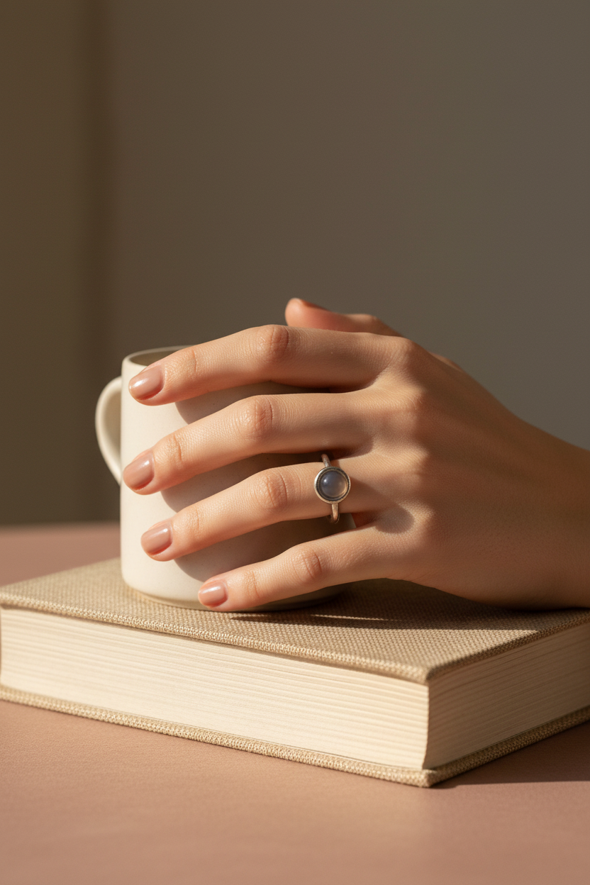 灰玛瑙戒指模特试戴图2