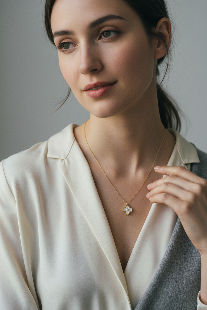 FLV Collier blanch Vermillon Or K