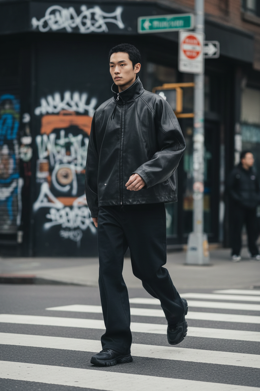 黑色皮夹克街头场景3