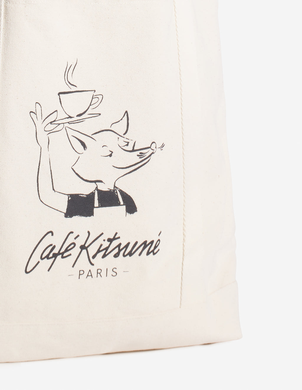Détail de l’illustration Café Kitsuné Fox imprimée sur sac tote en coton