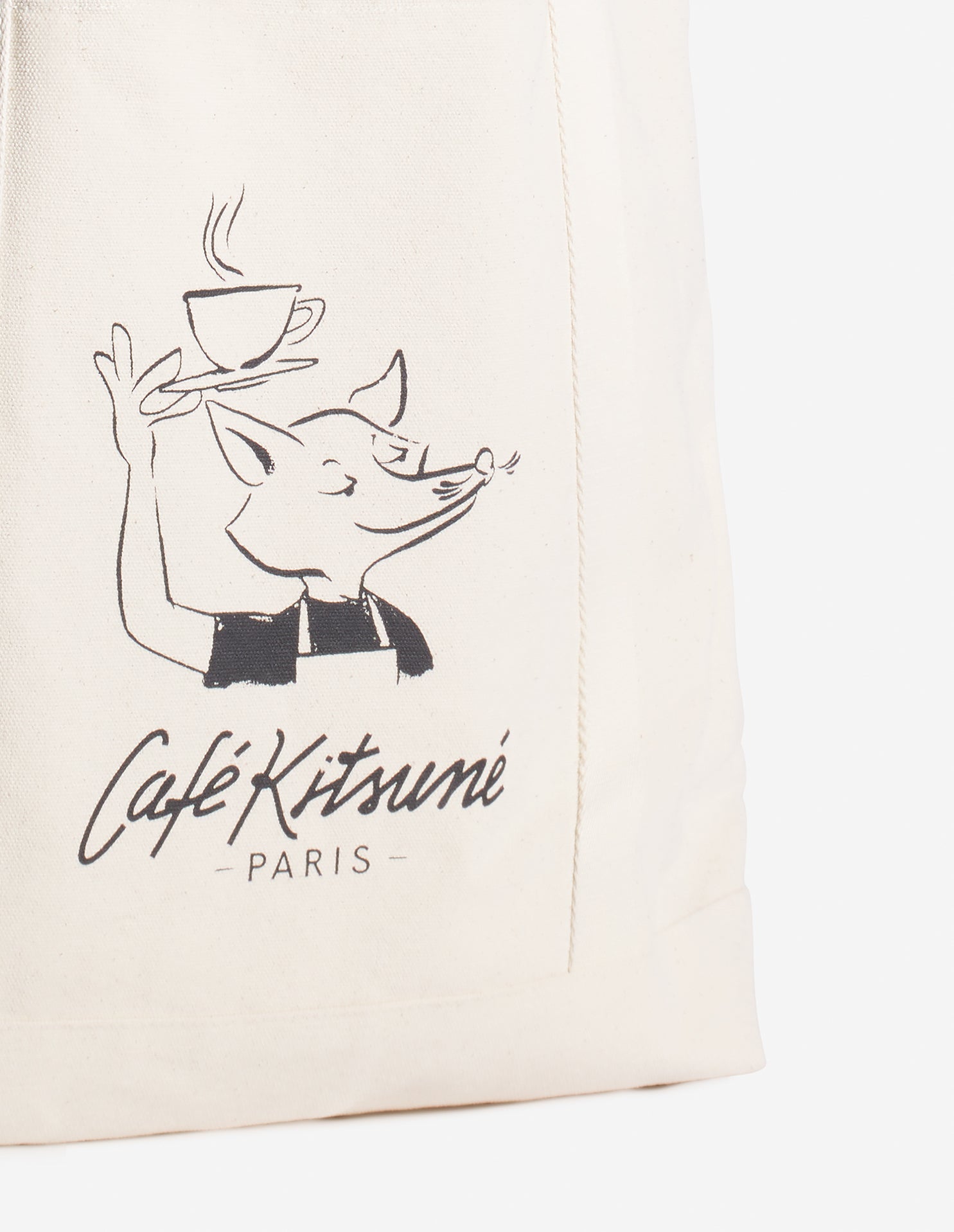 Détail de l’illustration Café Kitsuné Fox imprimée sur sac tote en coton