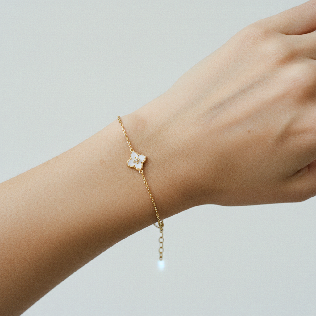 FLV Bracelet Plume Blanche en Or