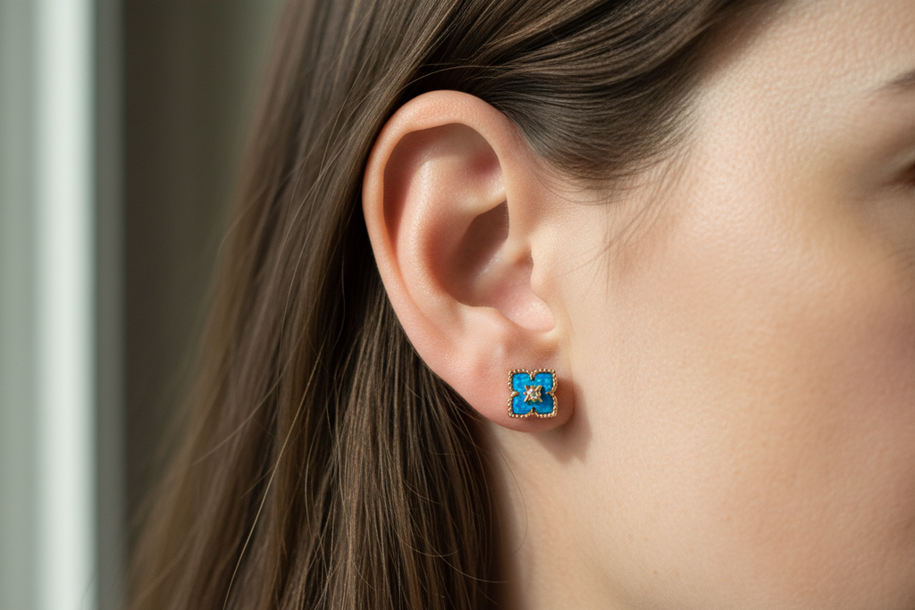 FLV Boucles d’oreilles Bleu Harmonie en Or blanc K