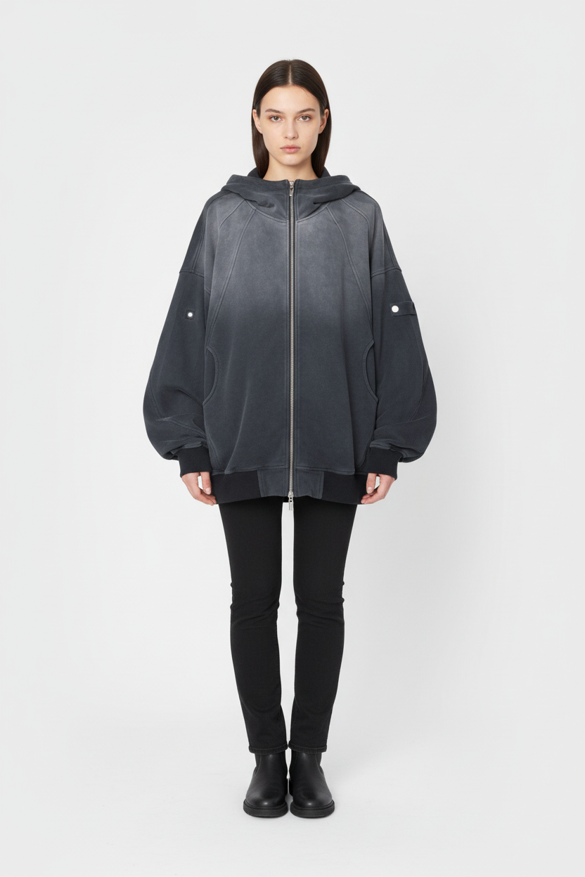 Veste Oversize Unisexe à Capuche en Effet Velours Gris