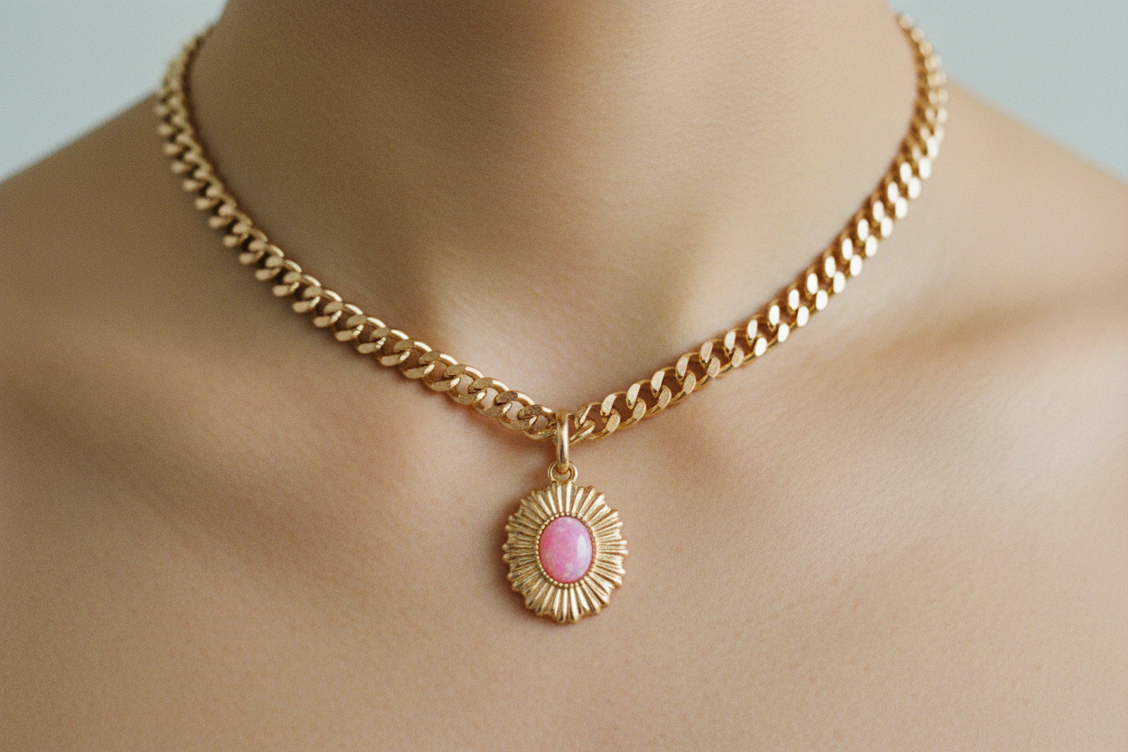 Collier cubain style palette vintage-Rose sable doré