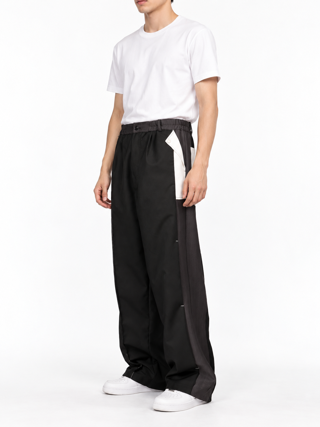 Pantalon de Costume à Empiècements Géométriques Contrastés Noir | RELABEL