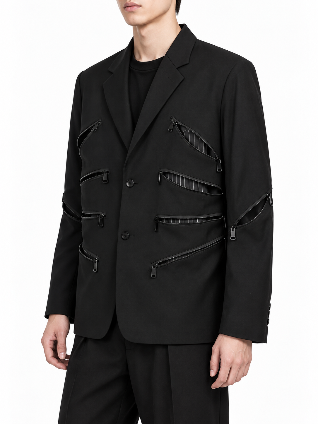 Blazer Ample à Zips Multiples et Poches en Relief Noir | RELABEL