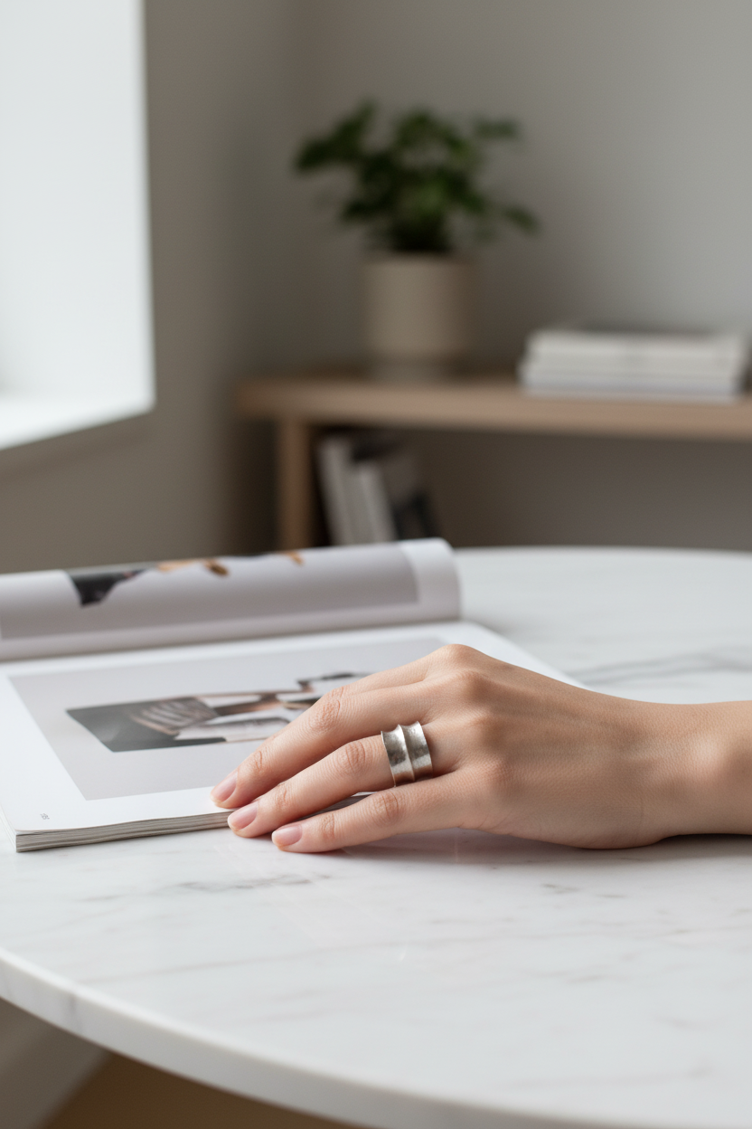 银色螺旋戒指 - 阅读时刻（优化比例）