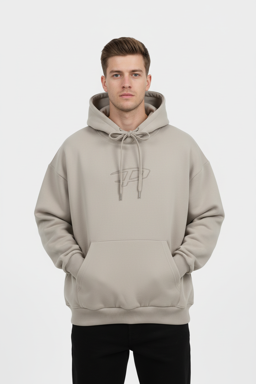 米灰色连帽卫衣男模特图