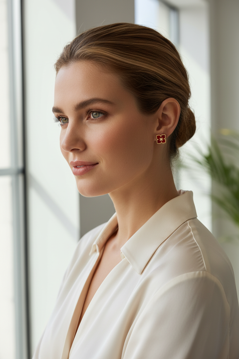 金色红色四叶草耳钉现代场景