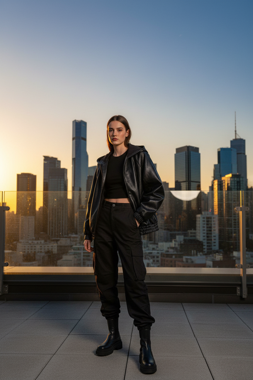 女模特屋顶露台场景