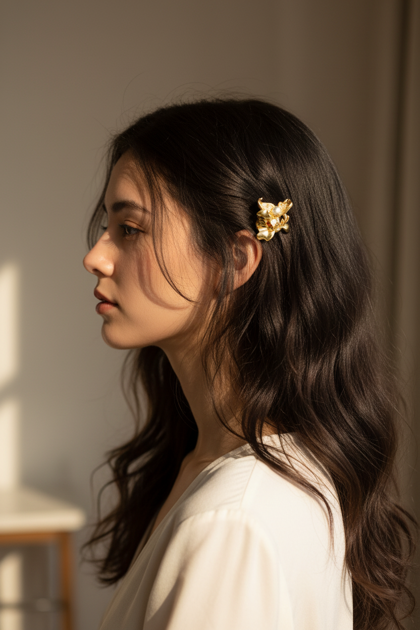 金色兰花迷你发夹披发场景