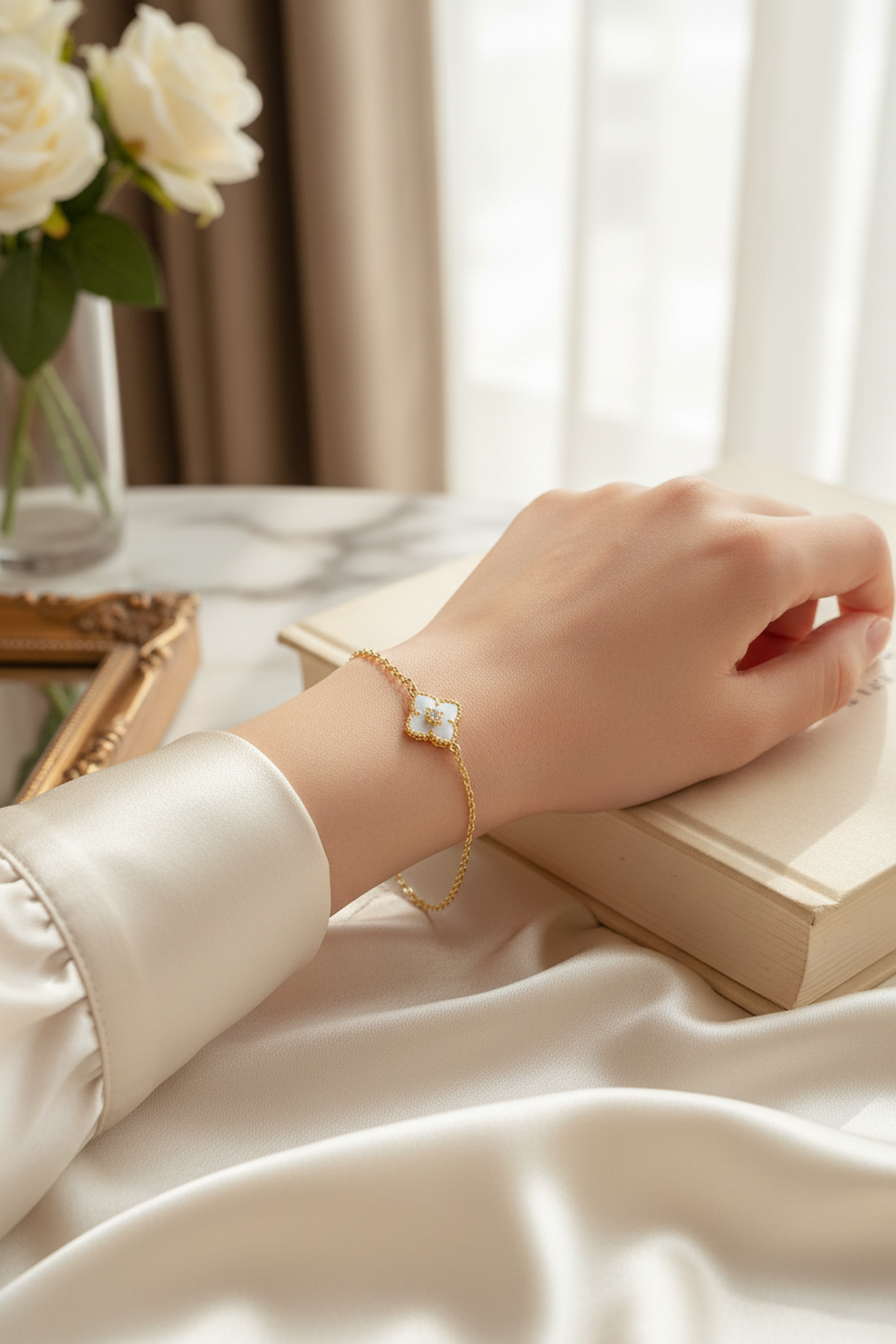 金色四叶草手链优雅场景