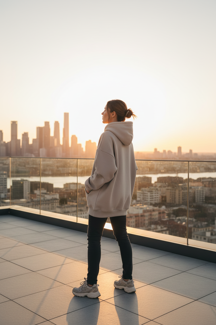 女模特屋顶露台场景