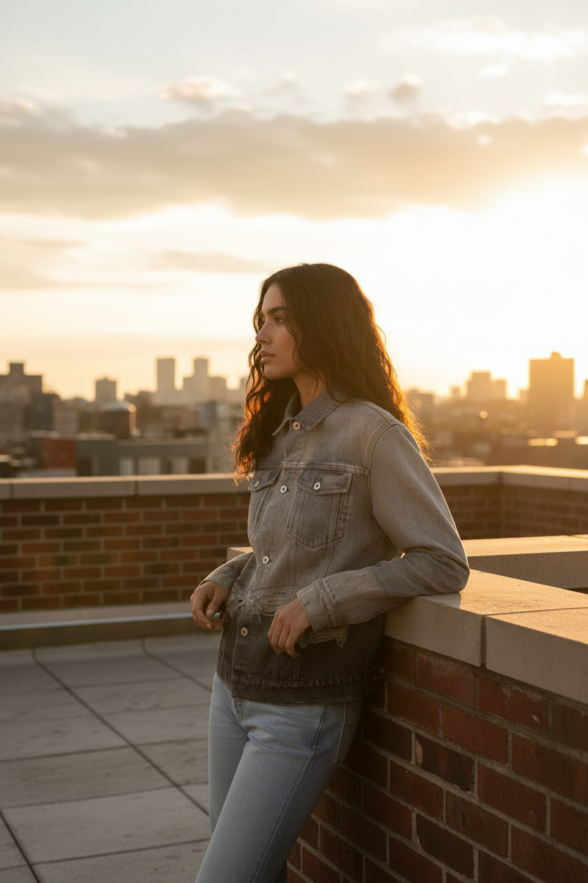 女模特屋顶露台场景