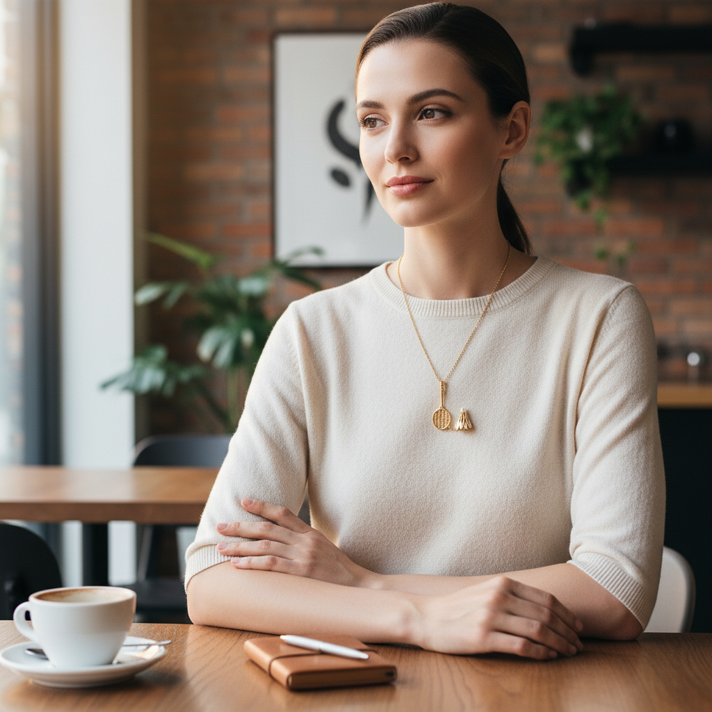 羽毛球拍项链-咖啡厅特写