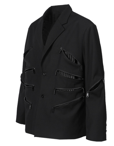 Blazer Ample à Zips Multiples et Poches en Relief Noir | RELABEL