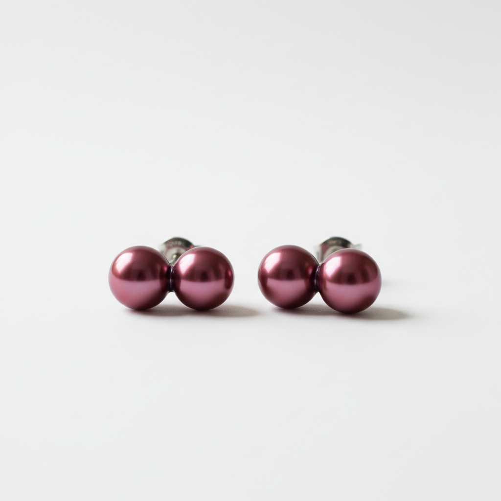  Burgundy Pearl Stud Earrings - Minimalist Silver Post Jewelry