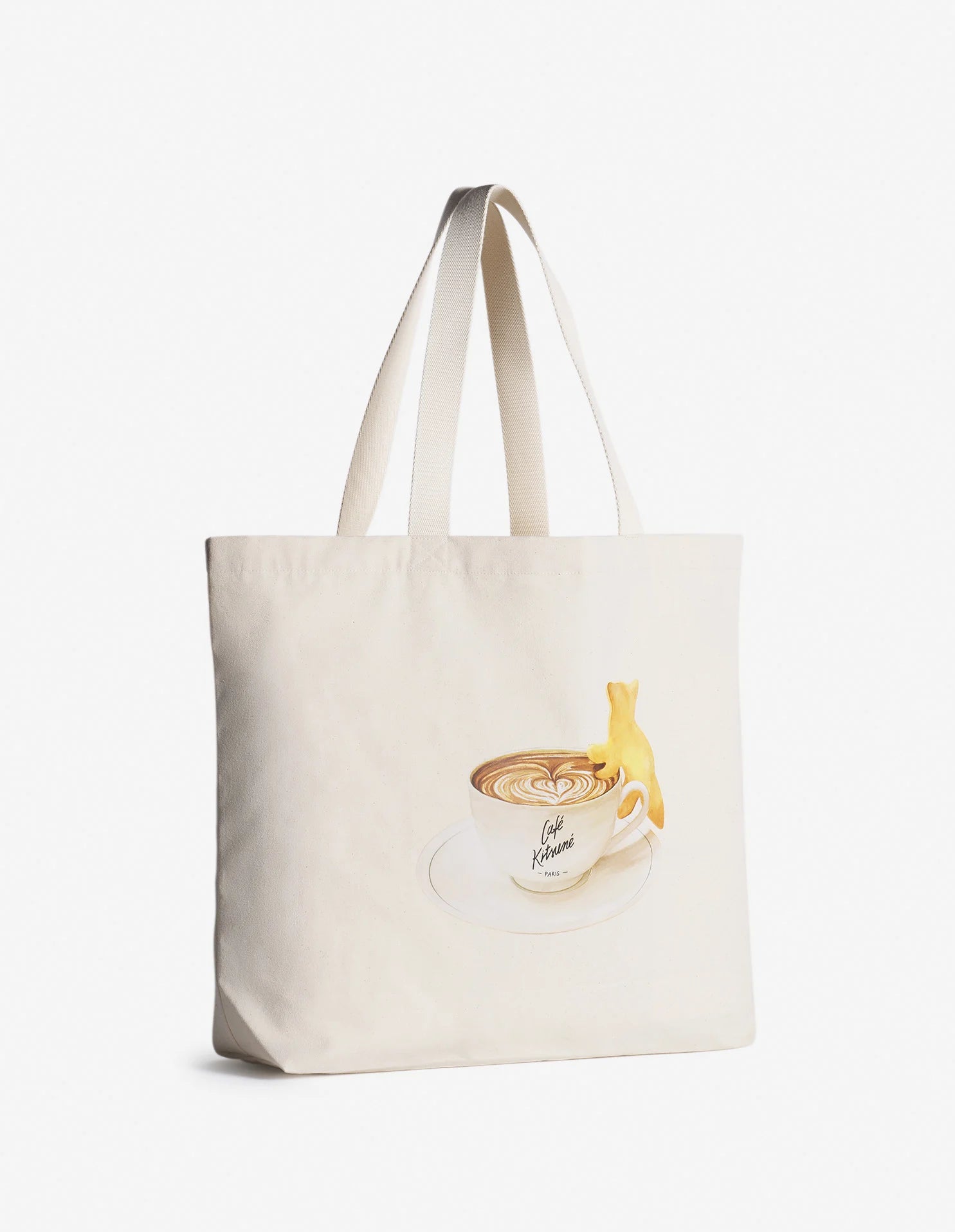 Sac tote Café Kitsuné en toile écrue avec illustration cappuccino, vue de face