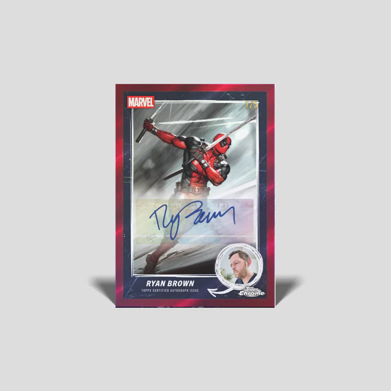 Carte Chrome Topps Deadpool Marvel 2025, autographe certifié Ryan Brown