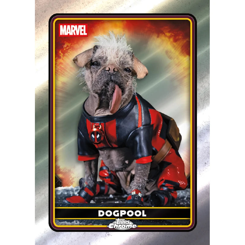 Carte Chrome Topps Deadpool Marvel 2025, personnage Dogpool en costume Deadpool