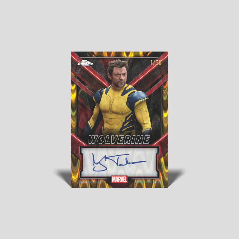Carte Chrome X-Fractor Or Topps Deadpool Marvel 2025, autographe certifié Wolverine Hugh Jackman 1/56