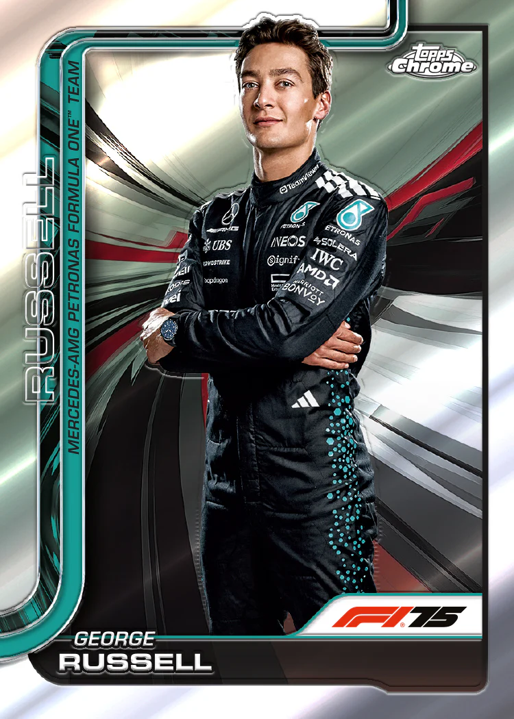 Topps Chrome George Russell base card – Mercedes-AMG Petronas F1 Team racing suit F1 75
