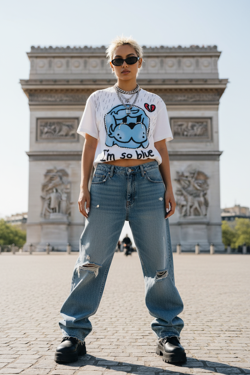 Casquette eeee Artmonster bleu marine avec broderie lapin Art & Love et cœurs blancs, photo produit de face sur fond gris
